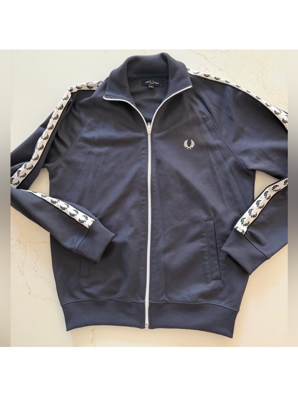 Fred Perry blue Zip-Up Track Jacket with White Taped Sleeves
